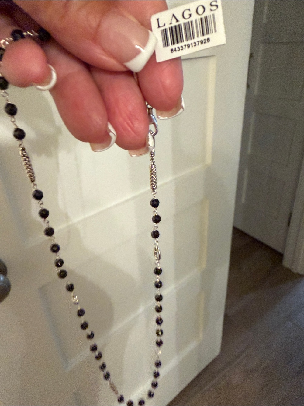 LAGOS Black Beaded Necklace with Silver Links